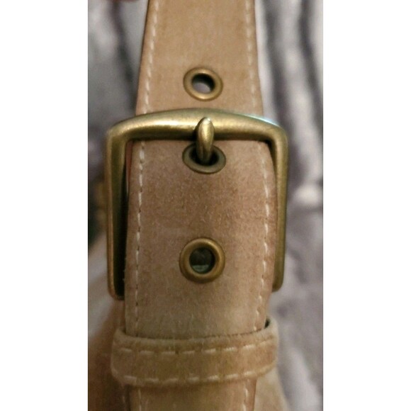 Vintage Coach 7470 Hamptons Demi Baguette Shoulder Bag Beige Suede Brown Leather - Picture 14 of 16